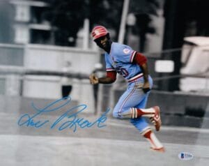 LOU BROCK SIGNED METALLIC 11X14 PHOTO ST. LOUIS CARDINALS HOF AUTOGRAPH BAS 404