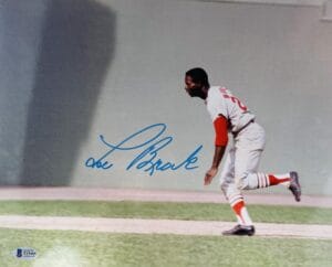 LOU BROCK SIGNED METALLIC 11X14 PHOTO ST. LOUIS CARDINALS HOF AUTOGRAPH BAS 405
