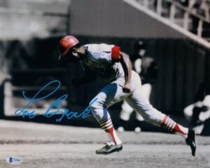 LOU BROCK SIGNED METALLIC 11X14 PHOTO ST. LOUIS CARDINALS HOF AUTOGRAPH BAS 407