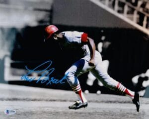 LOU BROCK SIGNED METALLIC 11X14 PHOTO ST. LOUIS CARDINALS HOF AUTOGRAPH BAS 406