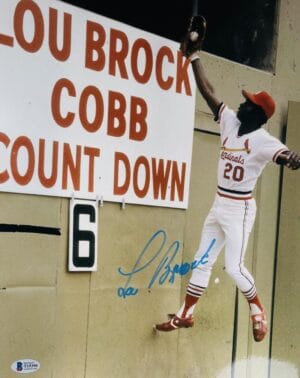 LOU BROCK SIGNED METALLIC 11X14 PHOTO ST. LOUIS CARDINALS HOF AUTOGRAPH BAS 390