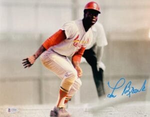 LOU BROCK SIGNED METALLIC 11X14 PHOTO ST. LOUIS CARDINALS HOF AUTOGRAPH BAS 401