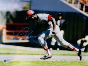 LOU BROCK SIGNED METALLIC 11X14 PHOTO ST. LOUIS CARDINALS HOF AUTOGRAPH BAS 399