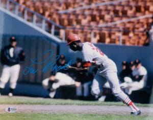 LOU BROCK SIGNED METALLIC 11X14 PHOTO ST. LOUIS CARDINALS HOF AUTOGRAPH BAS 397