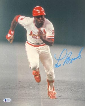 LOU BROCK SIGNED METALLIC 11X14 PHOTO ST. LOUIS CARDINALS HOF AUTOGRAPH BAS 394