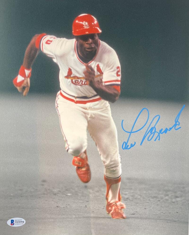LOU BROCK SIGNED METALLIC 11X14 PHOTO ST. LOUIS CARDINALS HOF AUTOGRAPH BAS 394