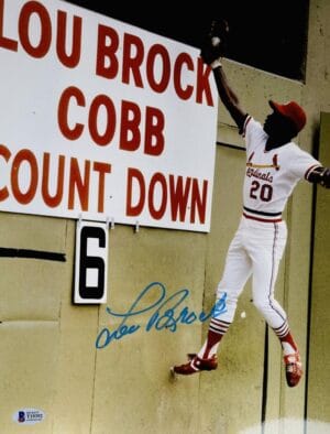 LOU BROCK SIGNED METALLIC 11X14 PHOTO ST. LOUIS CARDINALS HOF AUTOGRAPH BAS 392
