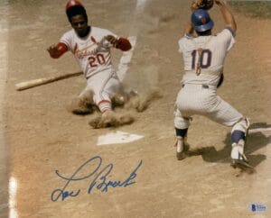 LOU BROCK SIGNED METALLIC 11X14 PHOTO ST. LOUIS CARDINALS HOF AUTOGRAPH BAS 391