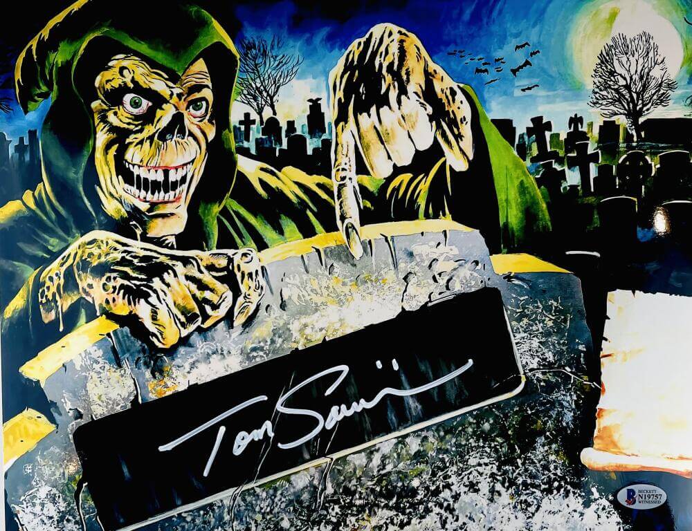 TOM SAVINI SIGNED 11X14 METALLIC THE CREEP PHOTO CREEPSHOW HORROR BAS 757