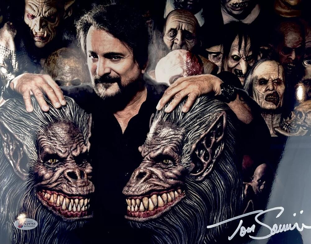 TOM SAVINI SIGNED 11X14 METALLIC THE CREEP PHOTO CREEPSHOW HORROR BAS 753