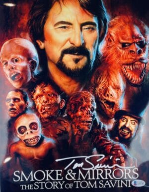 TOM SAVINI SIGNED 11X14 METALLIC THE CREEP PHOTO CREEPSHOW HORROR BAS 747