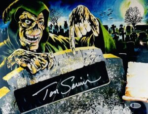 TOM SAVINI SIGNED 11X14 METALLIC THE CREEP PHOTO CREEPSHOW HORROR BAS 759