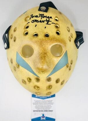 TOM MORGA SIGNED JASON VOORHEES NECA MASK FRIDAY THE 13TH PART 5 STYLE BAS 207