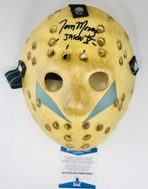 TOM MORGA SIGNED JASON VOORHEES NECA MASK FRIDAY THE 13TH PART 5 STYLE BAS 204