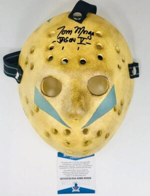 TOM MORGA SIGNED JASON VOORHEES NECA MASK FRIDAY THE 13TH PART 5 STYLE BAS 206