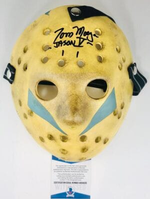 TOM MORGA SIGNED JASON VOORHEES NECA MASK FRIDAY THE 13TH PART 5 STYLE BAS 205