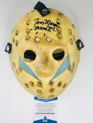 TOM MORGA SIGNED JASON VOORHEES NECA MASK FRIDAY THE 13TH PART 5 STYLE BAS 201
