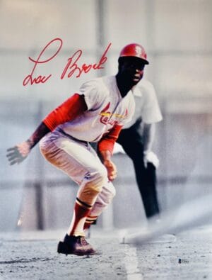 LOU BROCK SIGNED METALLIC 16X20 PHOTO ST. LOUIS CARDINALS HOF AUTOGRAPH BAS 413