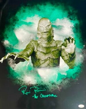 RICOU BROWNING SIGNED METALLIC 16X20 PHOTO CREATURE FROM THE BLACK LAGOON JSA 14