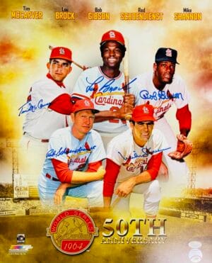 LOU BROCK BOB GIBSON MIKE SHANNON MCCARVER RED SCHOENDIENST SIGNED 16X20 PHOTO