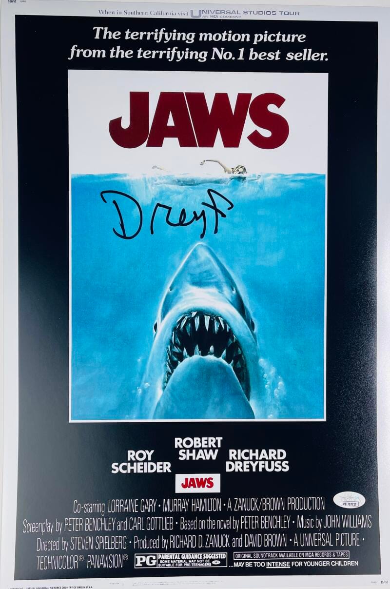 RICHARD DREYFUSS SIGNED JAWS 12X18 PHOTO POSTER STEVEN SPIELBERG HORROR JSA 727