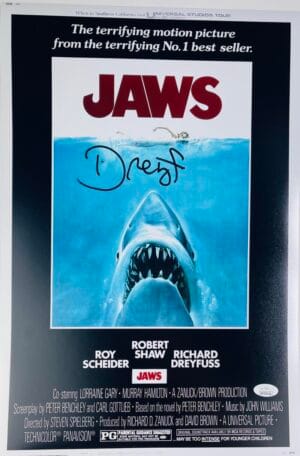 RICHARD DREYFUSS SIGNED JAWS 12X18 PHOTO POSTER STEVEN SPIELBERG HORROR JSA 728