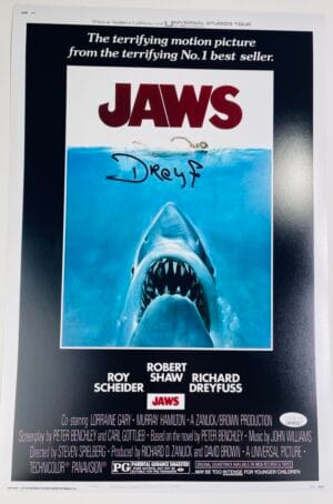 RICHARD DREYFUSS SIGNED JAWS 12X18 PHOTO POSTER STEVEN SPIELBERG HORROR JSA 732