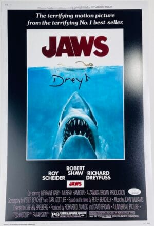 RICHARD DREYFUSS SIGNED JAWS 12X18 PHOTO POSTER STEVEN SPIELBERG HORROR JSA 733