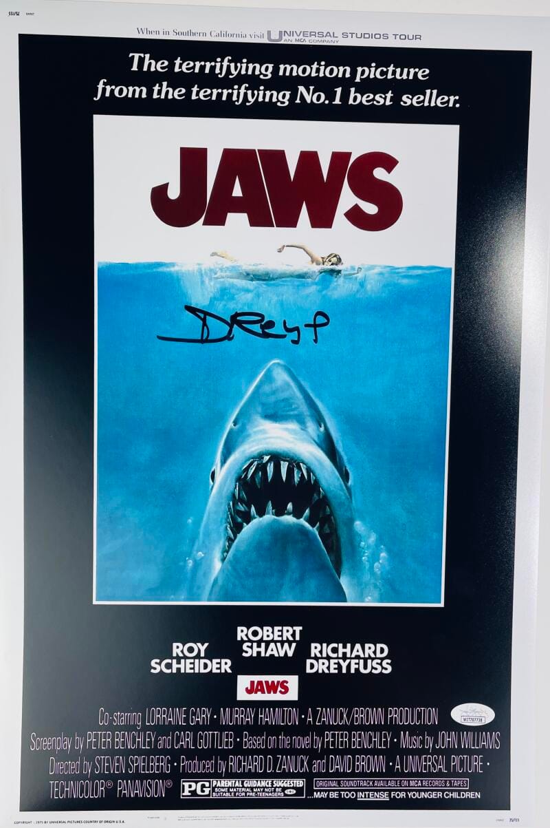RICHARD DREYFUSS SIGNED JAWS 12X18 PHOTO POSTER STEVEN SPIELBERG HORROR JSA 738