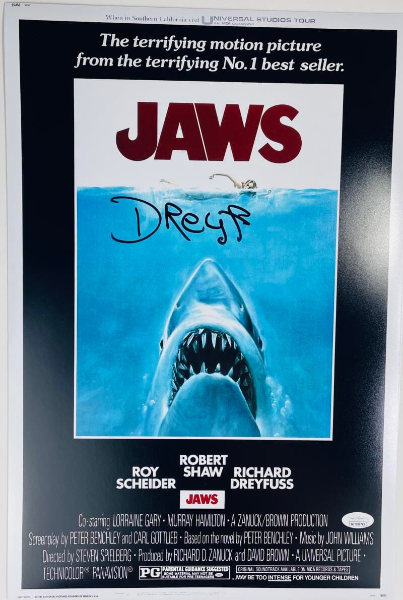 RICHARD DREYFUSS SIGNED JAWS 12X18 PHOTO POSTER STEVEN SPIELBERG HORROR JSA 743