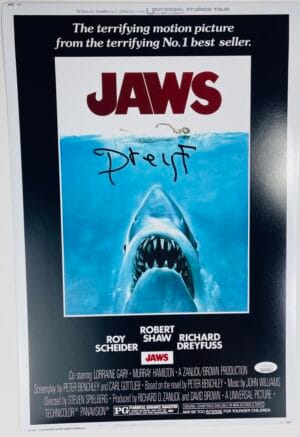 RICHARD DREYFUSS SIGNED JAWS 12X18 PHOTO POSTER STEVEN SPIELBERG HORROR JSA 767