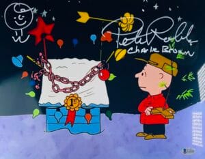 PETER ROBBINS SIGNED 11X14 METALLIC PHOTO CHARLIE BROWN CHRISTMAS SKETCH BAS 209