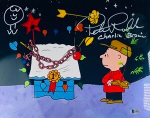 PETER ROBBINS SIGNED 11X14 METALLIC PHOTO CHARLIE BROWN CHRISTMAS SKETCH BAS 211