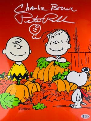 PETER ROBBINS SIGNED 11X14 METALLIC PHOTO CHARLIE BROWN THE GREAT PUMPKIN BAS 78