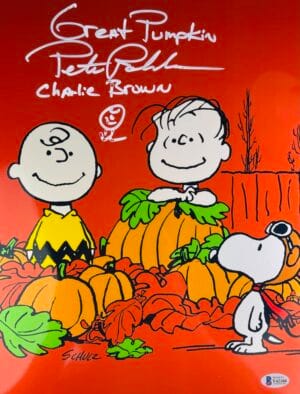 PETER ROBBINS SIGNED 11X14 METALLIC PHOTO CHARLIE BROWN THE GREAT PUMPKIN BAS 80