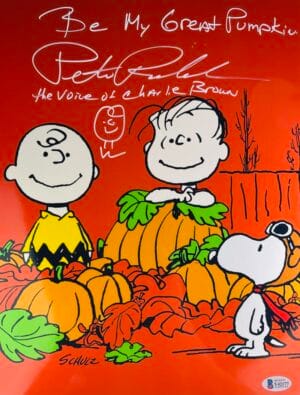 PETER ROBBINS SIGNED 11X14 METALLIC PHOTO CHARLIE BROWN THE GREAT PUMPKIN BAS 77