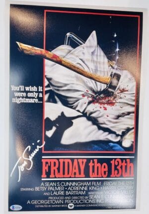 TOM SAVINI SIGNED 12X18 PHOTO JASON VOORHEES FRIDAY THE 13TH BAS 786