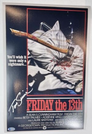 TOM SAVINI SIGNED 12X18 PHOTO JASON VOORHEES FRIDAY THE 13TH BAS 788