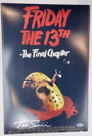TOM SAVINI SIGNED 12X18 PHOTO JASON VOORHEES FRIDAY THE 13TH BAS 792