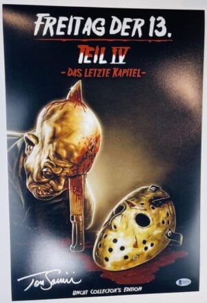 TOM SAVINI SIGNED 12X18 PHOTO JASON VOORHEES FRIDAY THE 13TH BAS 772