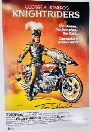 TOM SAVINI SIGNED 12X18 PHOTO POSTER GEORGE ROMERO KNIGHTRIDERS BAS 790