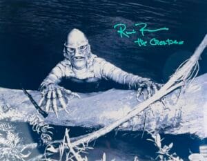 RICOU BROWNING SIGNED METALLIC11X14 PHOTO CREATURE FROM THE BLACK LAGOON JSA 27