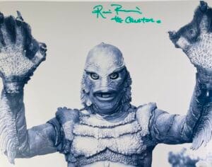 RICOU BROWNING SIGNED METALLIC11X14 PHOTO CREATURE FROM THE BLACK LAGOON JSA 28