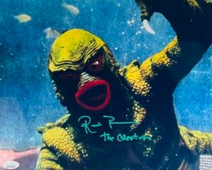 RICOU BROWNING SIGNED METALLIC11X14 PHOTO CREATURE FROM THE BLACK LAGOON JSA 25