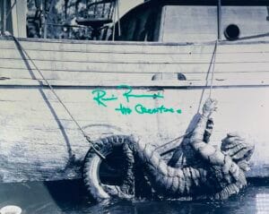 RICOU BROWNING SIGNED METALLIC11X14 PHOTO CREATURE FROM THE BLACK LAGOON JSA 12