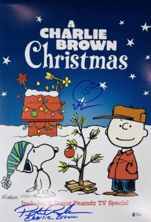 PETER ROBBINS SIGNED 12X18 PHOTO A CHARLIE BROWN CHRISTMAS SKETCH BAS 111