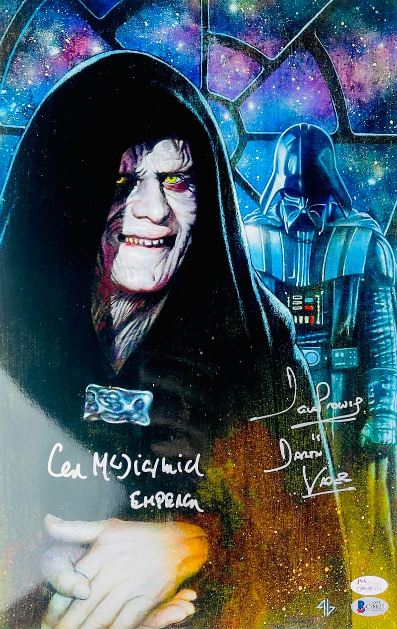 DAVE PROWSE IAN MCDIARMID SIGNED 11X17 METALLIC PHOTO STAR WARS DARTH VADER BAS7