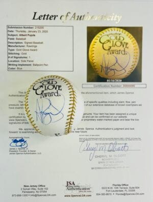 ALBERT PUJOLS SIGNED GOLD GLOVE LOGO BASEBALL ST. LOUIS CARDINALS JSA