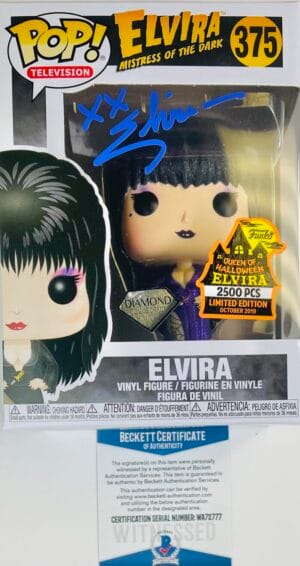 CASSANDRA PETERSON SIGNED ELVIRA MISTRESS OF THE DARK FUNKO 375 PURPLE DRESS BAS