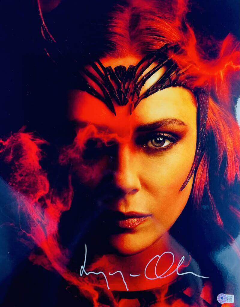 ELIZABETH OLSEN SIGNED 16X20 METALLIC PHOTO SCARLET WITCH THE AVENGERS BAS 045